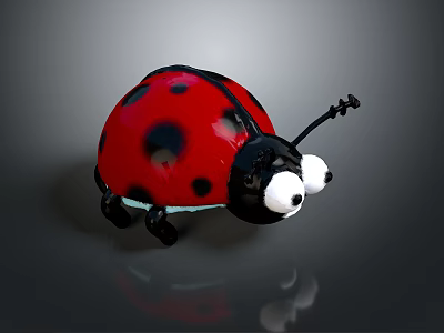 Cute Red Ladybug Figure With Black Spots And Big Round Eyes On Gray Surface 3d model