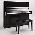 Black Yamaha Upright Piano With Matching Bench And Polished Surface Design