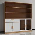 Modern Multi Tiered Bookcase With Wooden Shelves White Cabinets And Glass Doors