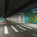 Spacious Underground Parking Lot With C10 Zone Blue Yellow Walls And Lane Markings