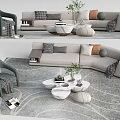 Modern Light Gray Sofa And Coffee Table Set With Throw Pillows And Area Rug 3d model