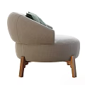 Modern Single Sofa Fabric Upholstered With Curved Armrest Green Cushion And Wooden Legs