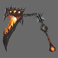 Dragon Head Spiked Weapon With Fiery Orange Flame Chain And Skull Decoration On Decorative Handle
