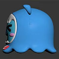 Cute Blue Cartoon Monster Game Movie Character With White Head Ears Pink Blush Red Teeth