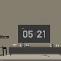 Poliform Modern Dark TV Stand With Drawers And TV Screen In Minimalist Living Room