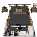 Modern Wooden Double Bed Interior With Dark Bedding Bedside Tables Table Lamp And Side Table