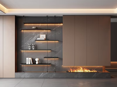 Modern Wall Mounted Shelving Unit With LED Lighting And Marble Backdrop 3d model