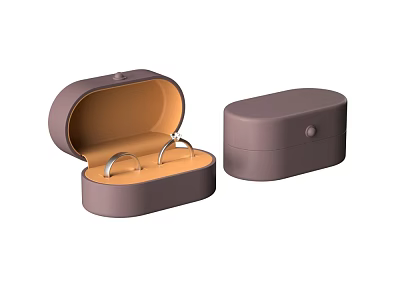 Open Purple Jewelry Box with Rings Inside and Closed Case with Orange Lining 3d model