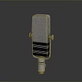 Vintage Retro Style Silver Metal Microphone With Grid Front And Black Stripes