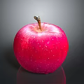 Shiny Red Apple With White Speckles And Brown Stem On Dark Background With Reflection