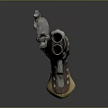 Antique Pistol With Wooden Grip Metal Barrel And Intricate Carvings On Dark Surface