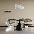 Modern Round Dining Table With Black Conical Base And Stylish White Chairs 3d model