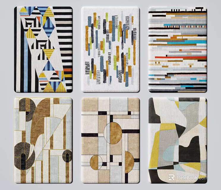 Various Square Rugs With Modern Geometric Patterns And Colorful Abstract Designs 3d model