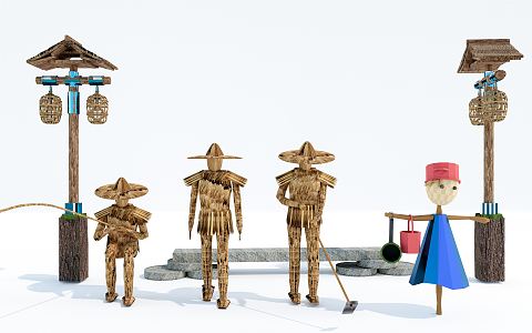 Modern Scarecrow Combination Scarecrow Country Sticks Farm Tools Country Dummy 3d model