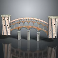 Classical Garden Landscape with Historic Arch Structure Two Towers and Stone Columns