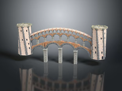 Classical Garden Landscape with Historic Arch Structure Two Towers and Stone Columns 3d model
