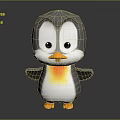Cute Cartoon Penguin Character 3D Model With Yellow Beak And Orange Feet