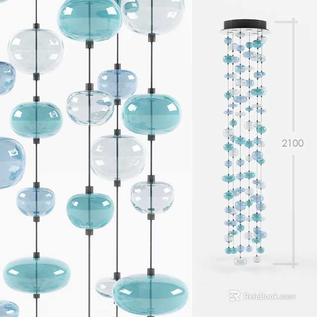 Modern Decorative Chandelier With Transparent And Blue Glass Orbs Hanging Design 3d model 