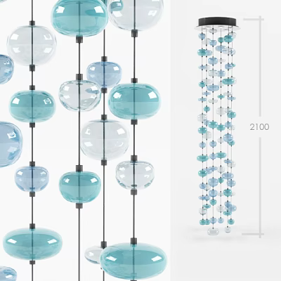 Modern Decorative Chandelier With Transparent And Blue Glass Orbs Hanging Design 3d model