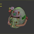 Retro Military Weapon Helmet Featuring Metallic Finish Round Viewport Tubing And Beaded Accents
