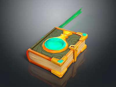 Fantasy Magic Book Featuring Golden Decorations Green Gemstone And 3D Design 3d model