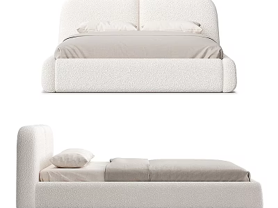 Modern Cream Upholstered Double Bed With Plush Pillows And Neutral Bedding 3d model