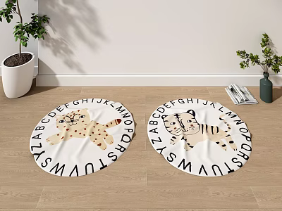 Round Rugs With Leopard Tiger Animal Prints And Surrounding Alphabet Letters Design 3d model