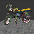 Building Blocks Off Road Motorcycle Model with Yellow Body Black Frame and White Wheels