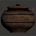 Traditional Terracotta Clay Pot With Lid Two Handles And Geometric Patterns