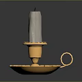 Elegant Gold Metal Candle Holder With White Candle Tray And Ring Handle Design