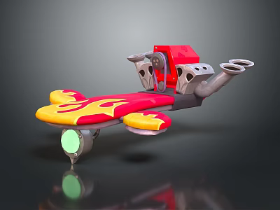 Colorful Toy Aircraft With Red Yellow Flame Design Green Light And Mechanical Parts 3d model
