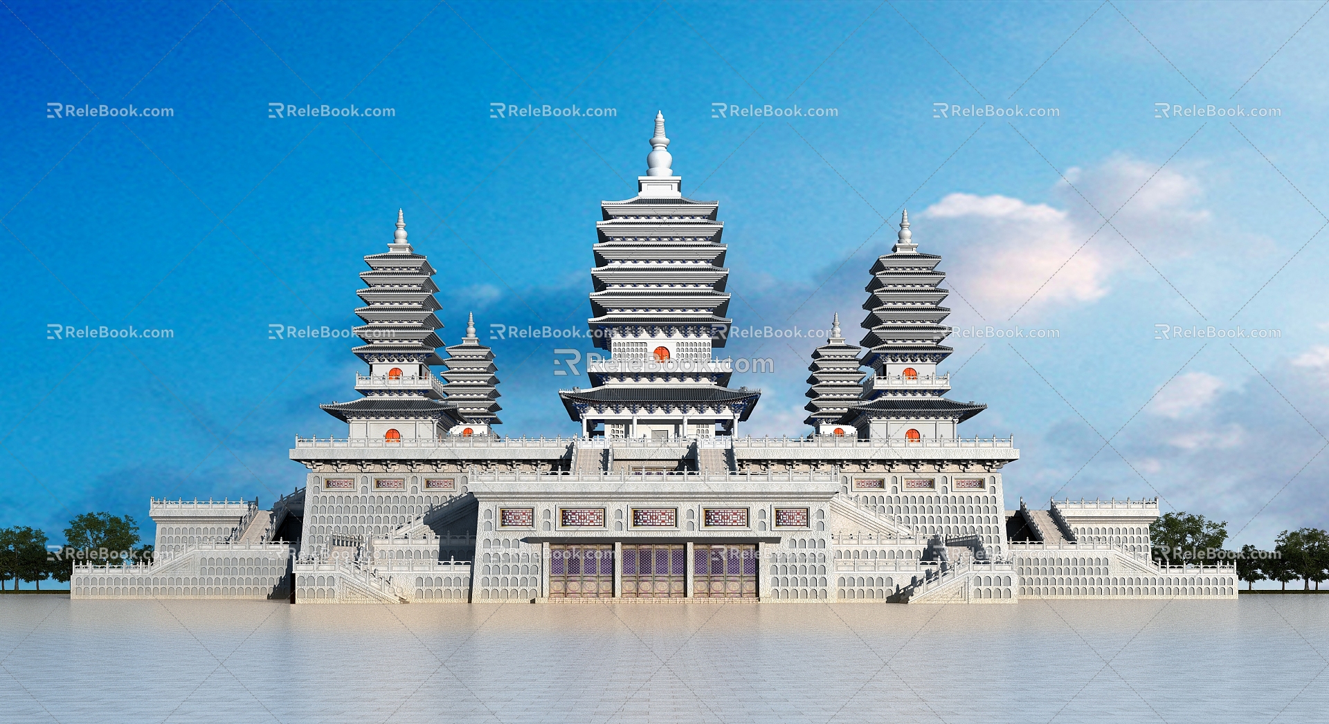 Chinese Temple Temple Ten Thousand Buddha Pagoda 3d model