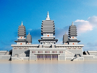 Chinese Temple Ten Thousand Buddha Pagoda 3d model