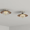 Two Modern Ceiling Lights With Wooden Frame And Transparent Lampshade On White Ceiling