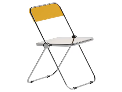 Folding Leisure Chair With Yellow Backrest Transparent Acrylic Seat And Silver Metal Frame 3d model