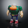 3D Cartoon Character With Green Plaid Shirt Red Shoes White Cap And Muscular Build