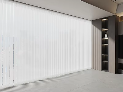 White Vertical Blinds In Modern Room Interior With Light Filtering 3d model