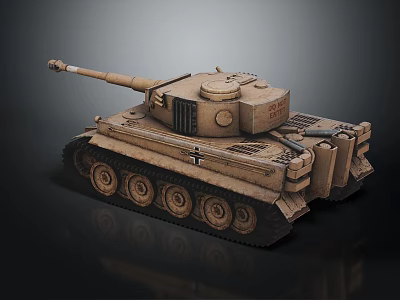 Sand Colored Military Tank With Long Gun Barrel Heavy Tracks And Turret Armor 3d model