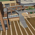 Modern Commercial Street With Glass Curtain Walls Trees And Plaza Area
