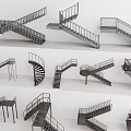 Various Staircase Designs Featuring Spiral Straight Cross Styles And Metal Railings