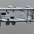 Modern Wildwood Travel Trailer With White Gray Exterior And Black Stripe Accents