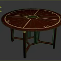 Red Round Table With Gold Decorative Lines Unique Cross Leg Structure Elegant Wooden Furniture Piece