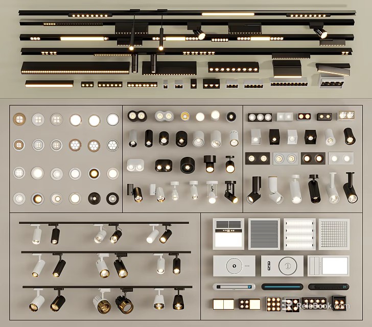 Downlights and Spotlights With Various Modern Designs Adjustable Angle Home Lighting Fixtures Collection 3d model 