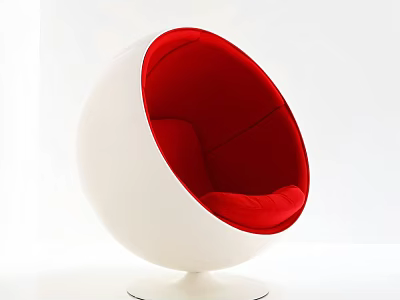 Modern Spherical Single Chair With White Outer Shell And Red Cushion Interior 3d model