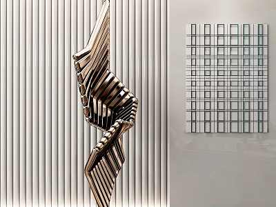 Artistic Modern Metallic Twisted Striped Sculpture With Grid Wall Panel Decoration 3d model