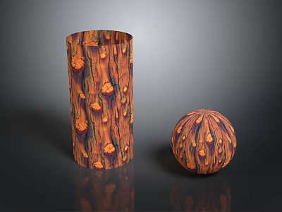 Wooden Stone Decorative Items With Cylindrical And Spherical Shapes Natural Texture 3d model