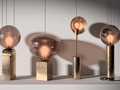 Elegant Modern Luxury Table Lamps With Glass Shades And Metal Bases In Different Shapes 3d model