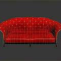 Elegant Red Single Sofa with White Polka Dots Curved Design Velvet Fabric