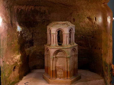 Ornate Multi Tiered Stone Columns With Architectural Details In Ancient Cave Interior 3d model