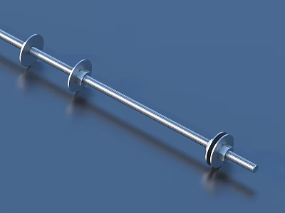 Silver Barbell Bar With Round Weight Plates On Blue Reflective Surface 3d model
